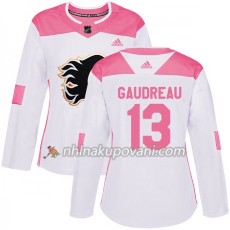 Calgary Flames Dresy Johnny Gaudreau 13 Bílá 2017-2018 Adidas Růžová Fashion Authentic - Dámské Calgary Flames Dresy Johnny Gaudreau 13 Bílá 2017-2018 Adidas Růžová Fashion Authentic - Dámské